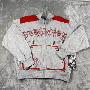 Blac Label Premium Purgatory Zip Sweatshirt Gray Red Gothic Studded Mens XL NEW